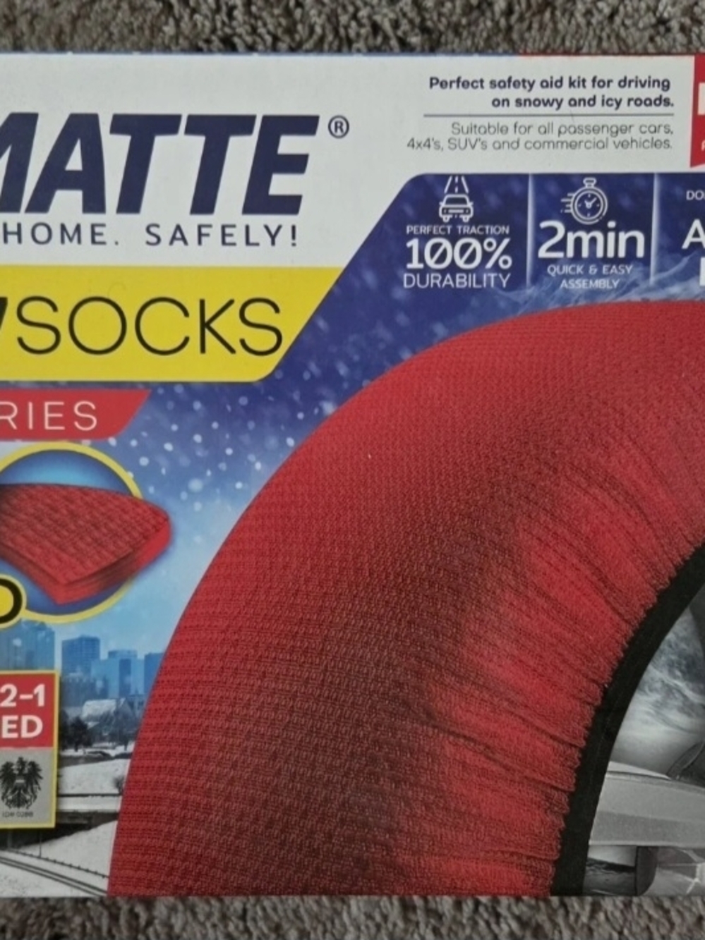 Mattte Red Tire Socks - Slip-Resistant Winter Traction Covers